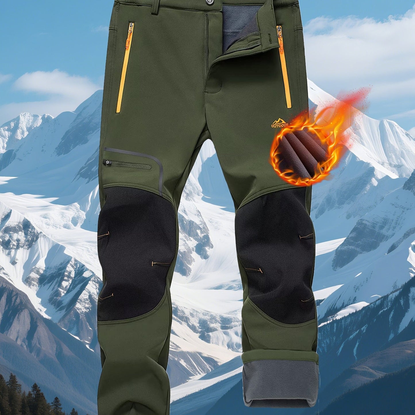 Men'S Heavy-Duty Thermal Winter Pants - Windproof High Quality Softshell with Fleece Lining, Thickened Insulation, Multi-Pocket Design (Knee & Zippered Pockets), Elastic Waist & Cuff - Ideal for Skiing, Snowboarding, Camping,