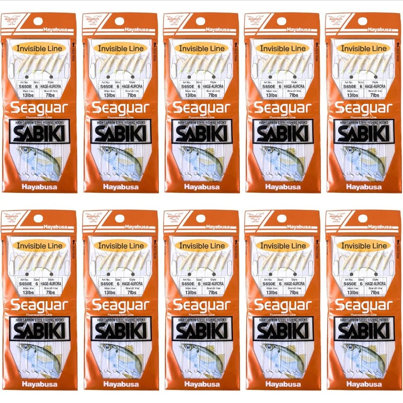 Seaguar S650E #6 Fluorocarbon Sabiki Rig - 6-Hook Pre-Assembled Saltwater/Freshwater Fishing Lure with Color-Changing Invisible Lines, Heavy/Durable for Bass, Trout, Pike, Walleye, Catfish, Minnow Baits (Compatible with Sabik