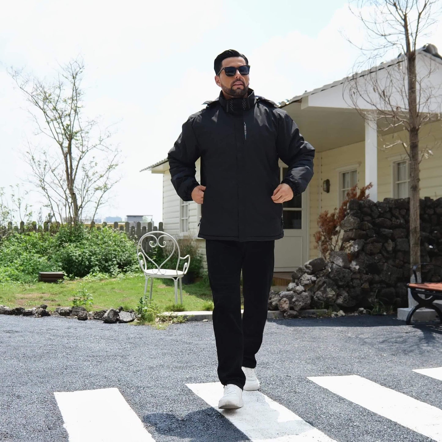 Men's Winter Lined Thermal Jacket With Hood Windproof Coat