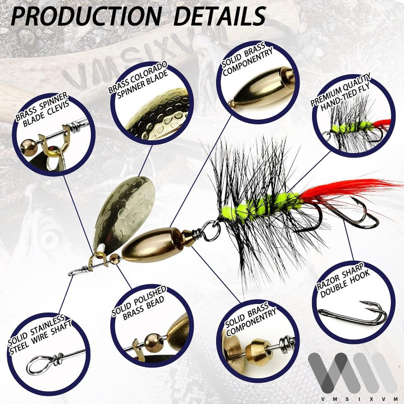 Trout Lures Rooster Bait Tail Fishing Spinnerbaits Brass Hard Metal Spinner Baits Trout Fishing Lures for Bass Salmon Pike Freshwater Saltwater Lake River, Spinner Baits Fishing Lures Heavy, Trout Bait, Fishing Lure Making Su