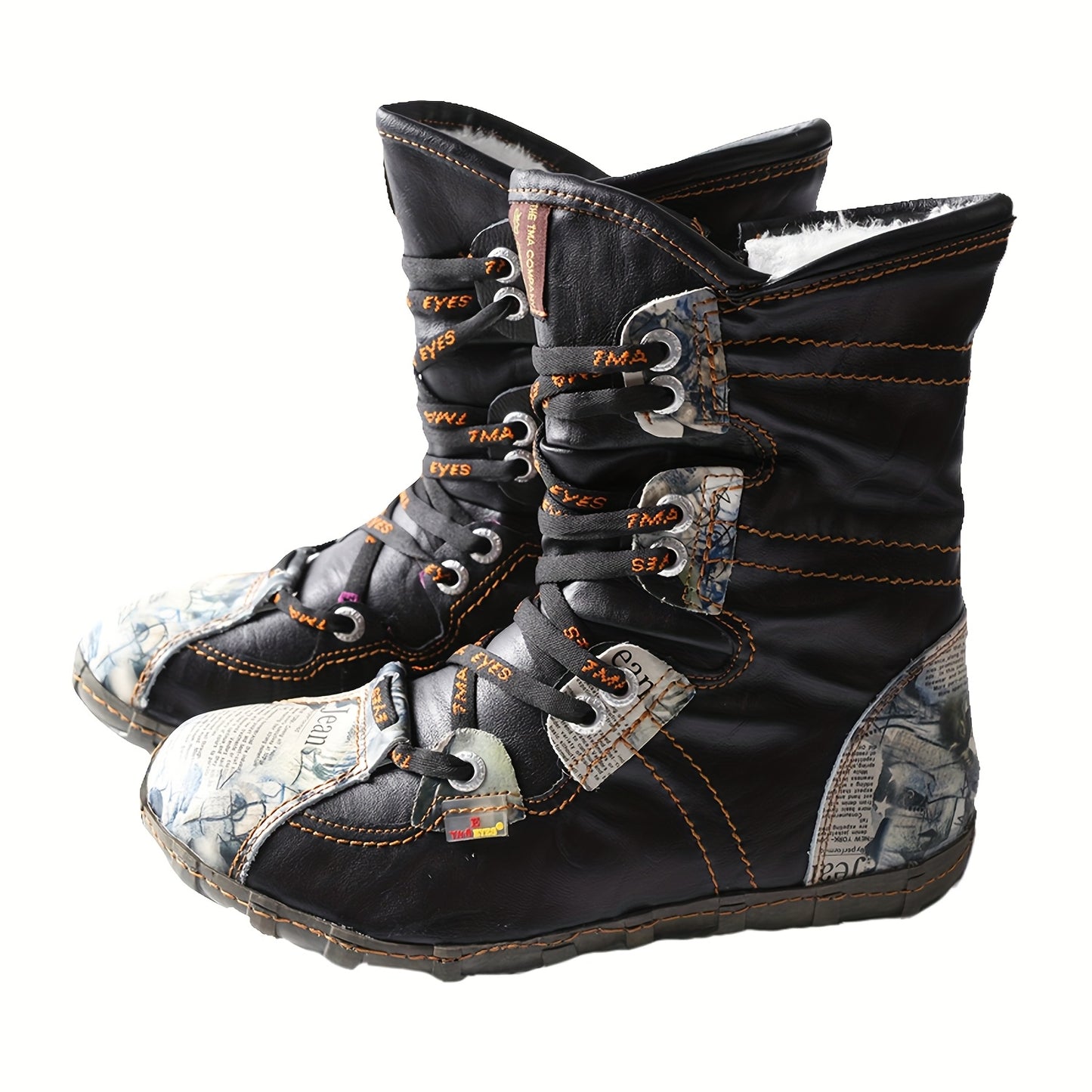 TMA EYES Lined Mid-Calf Snow Boots With Anti-Slip TPR Sole