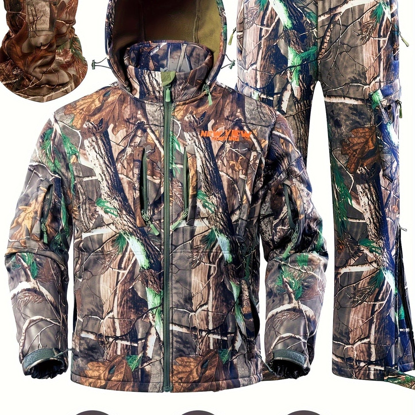 NEW VIEW Camo Hunting Clothes For Men, Winter Warm Hunting Jacket And Pants, Fleece Lined Hunting Suit For Deer Duck Bow Hunts