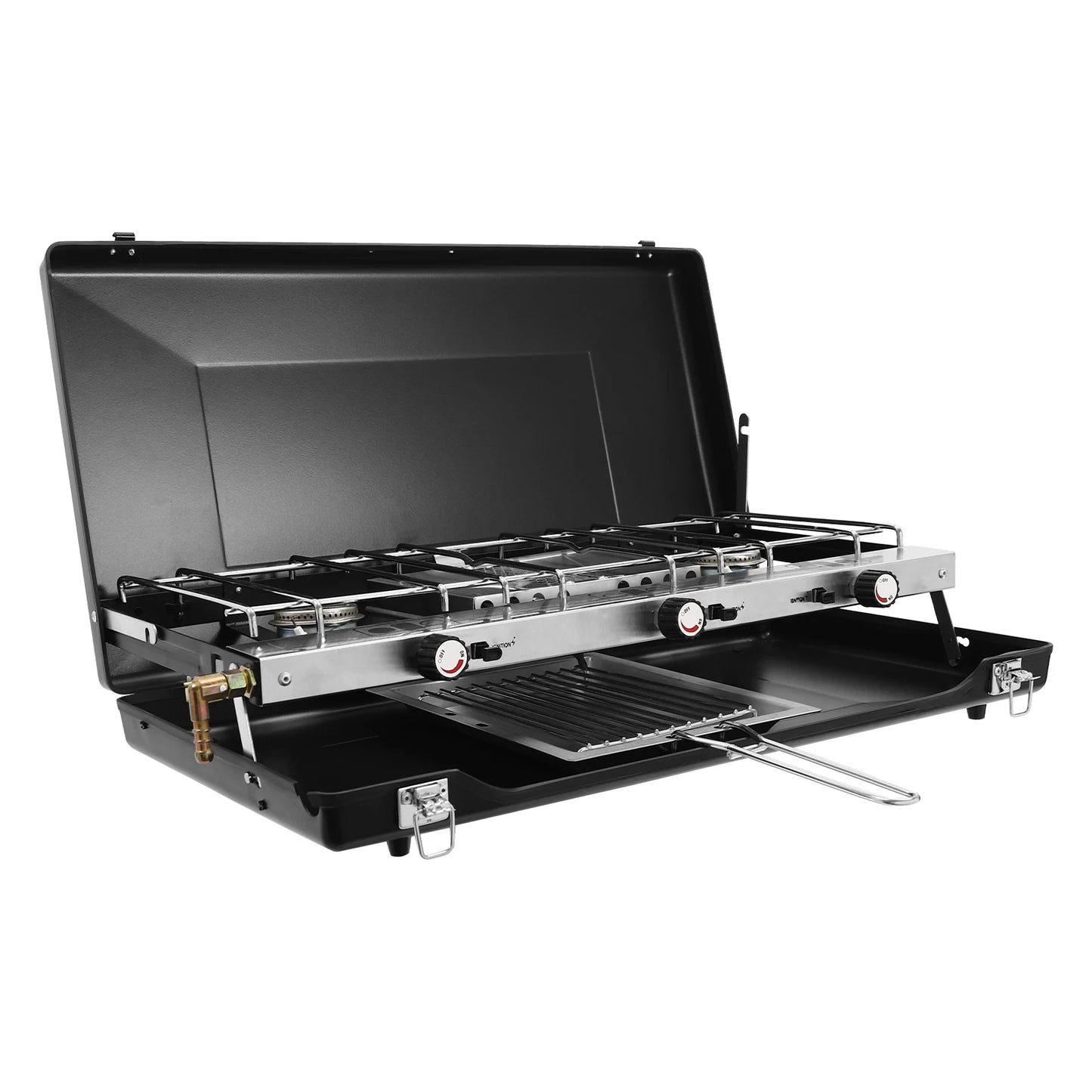 NONED Portable Camping Stove With Griddle 3 Burner Propane Gas