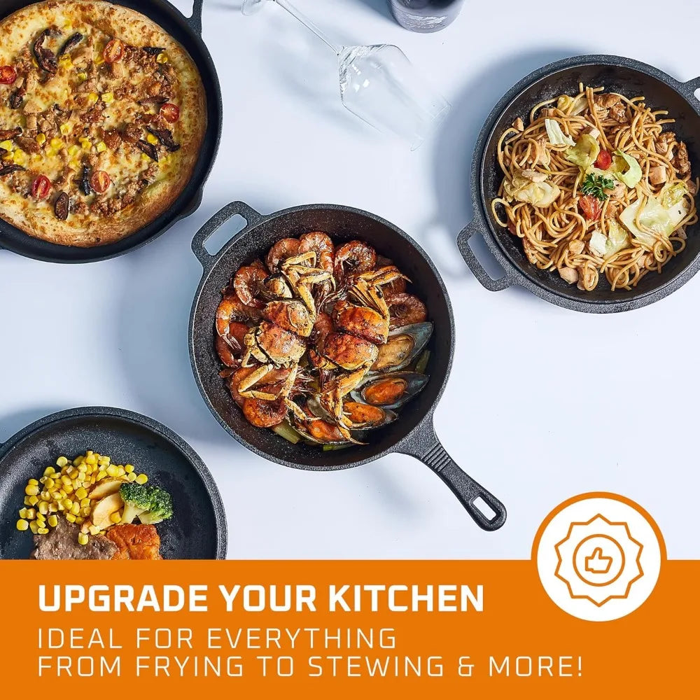 YTYIN Cast Iron Pan Cooking Set With Skillet And Square Pan Lid For Camping Or Outdoor Use