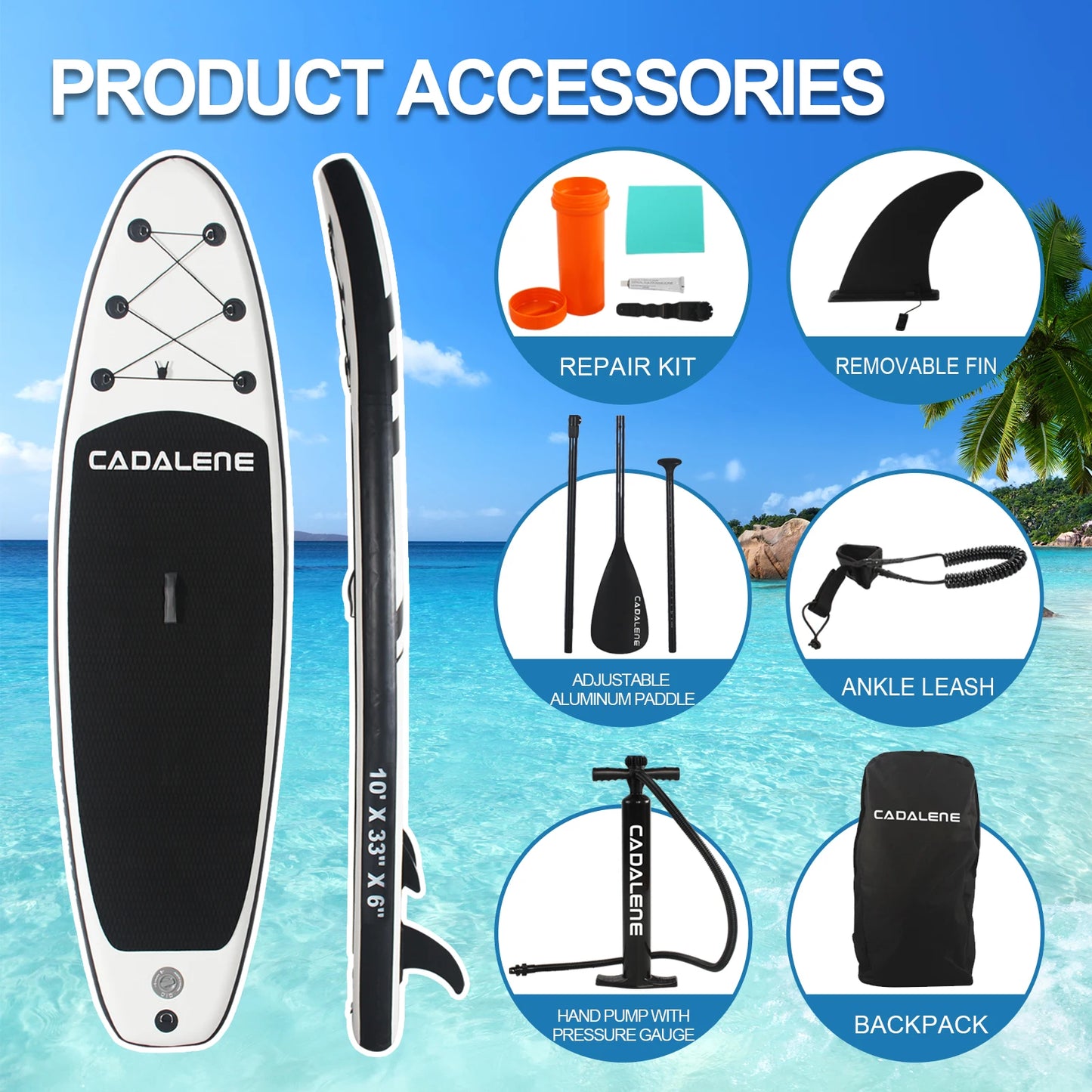 CADALENE PremiumGrade Inflatable Standup Paddle Board With Aluminum Paddle Gears