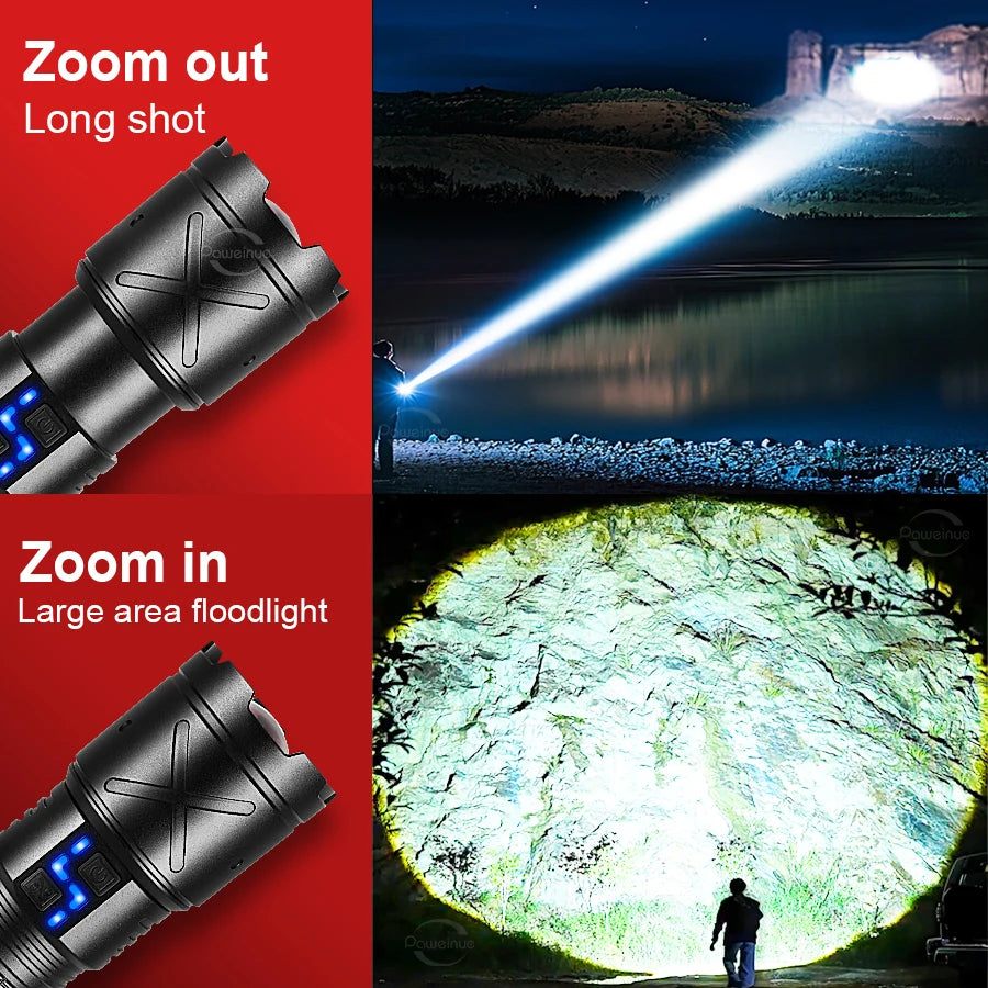 Paweinuo Ultra Bright USB Rechargeable LED Flashlight Long Range Zoom