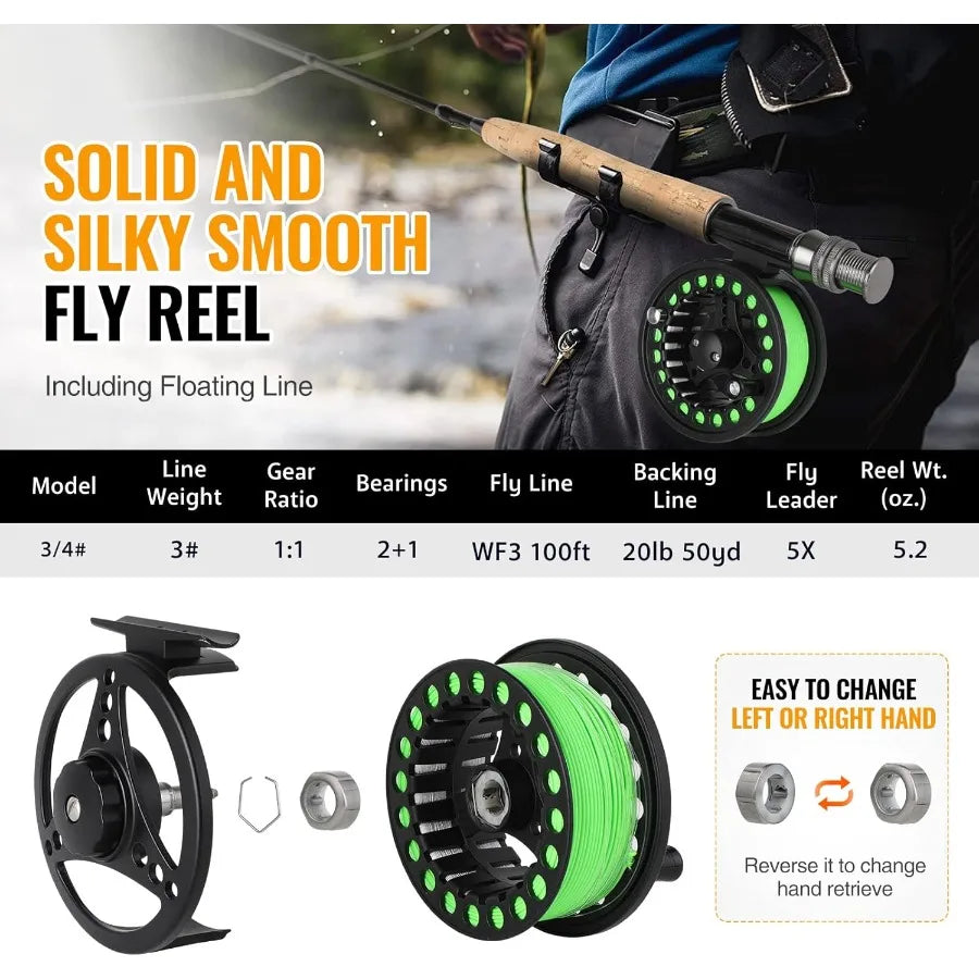 Lightweight Graphite Fly Fishing Rod And Reel Combo Starter Kit