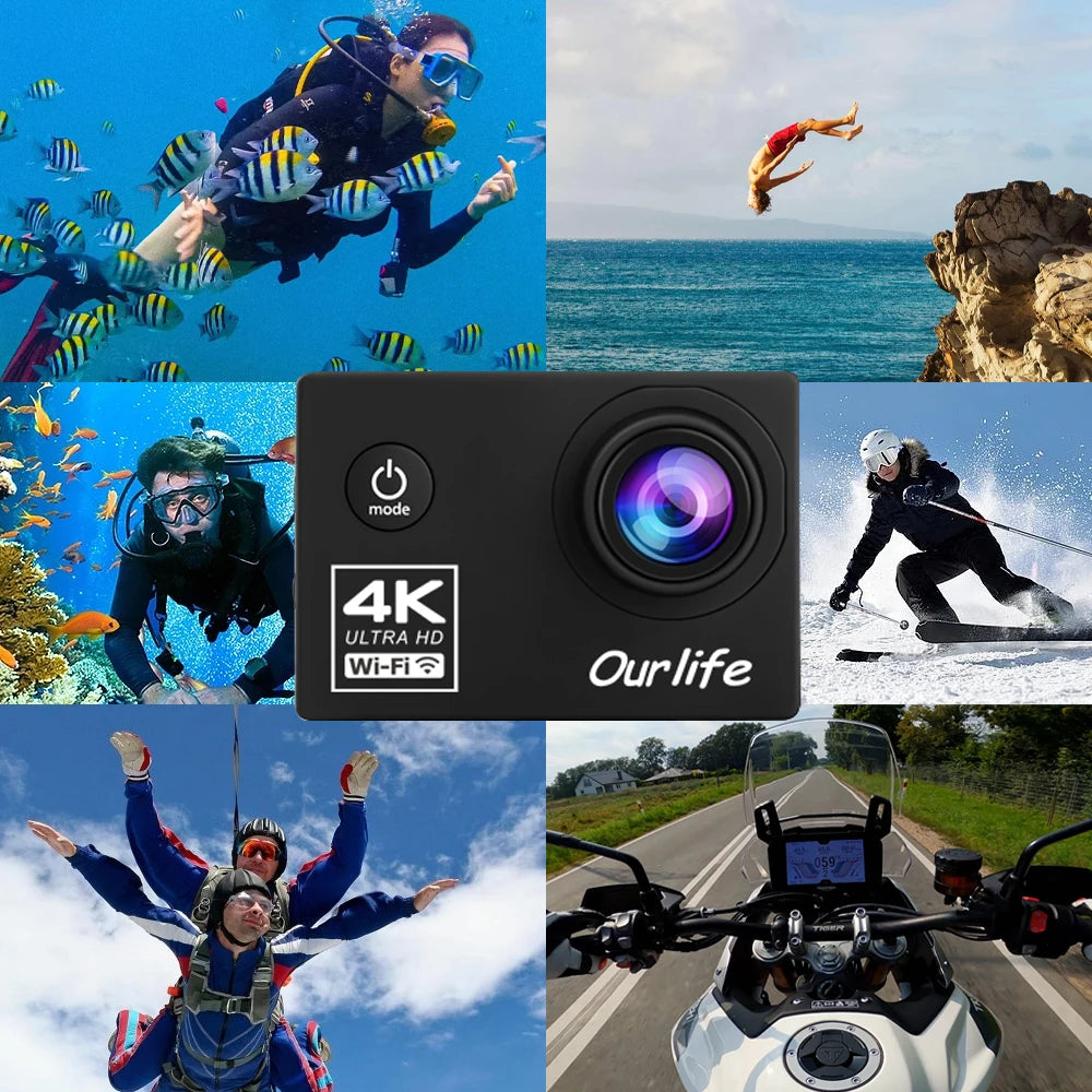 OURLIFE Action Camera Ultra HD 4K 30FPS 16MP WiFi Waterproof