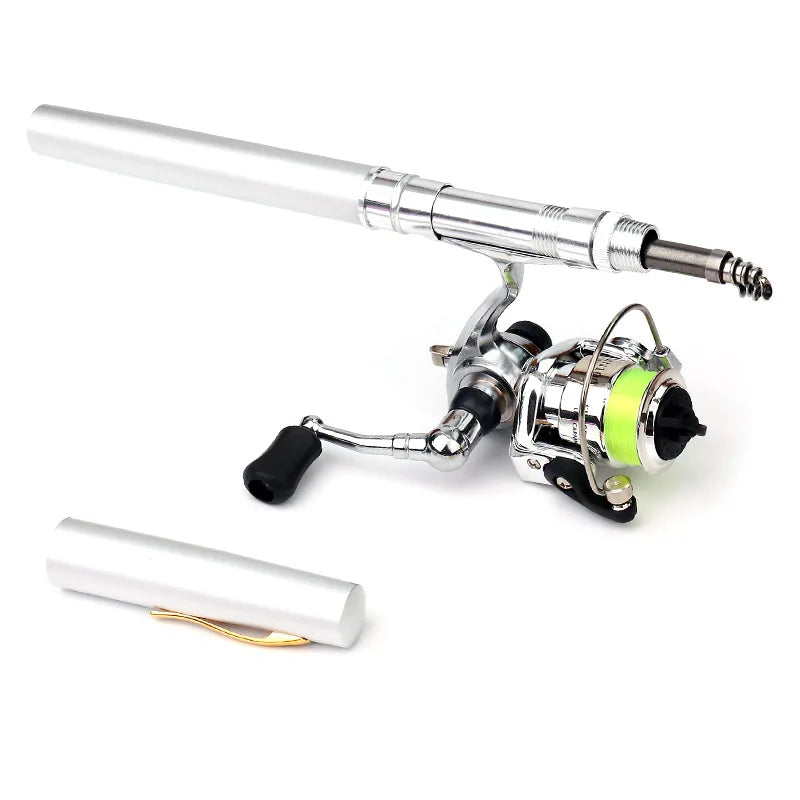 Mini Pen Fishing Pole Kit Aluminum alloy Pocket Collapsible Fishing Rod Reel Combo Telescopic Fishing Rod Spinning Reel Combo