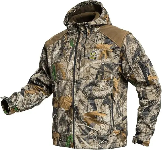 VOTAGOOCN Quiet Hunting Jacket Softshell Lined Camouflage For Men PocketsStorage