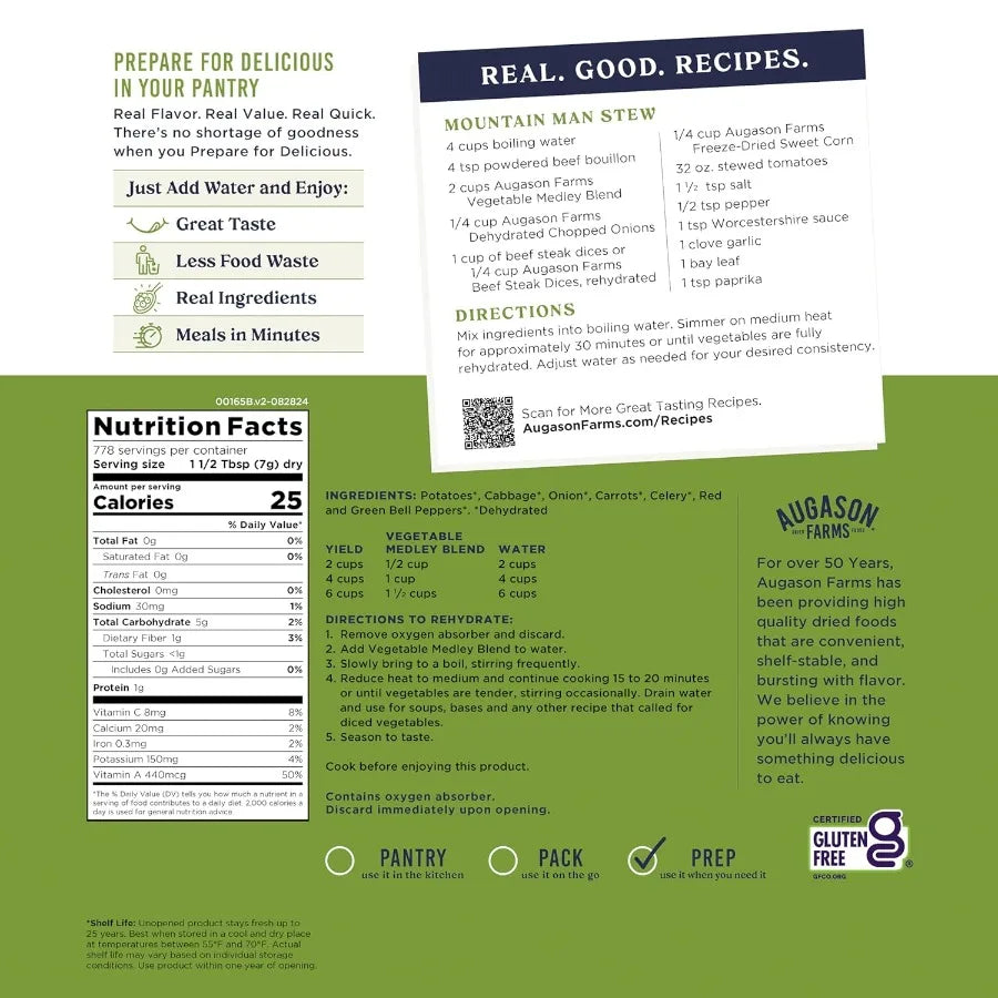 Augason Farms Vegetable Medley Blend Gluten Free Emergency Food