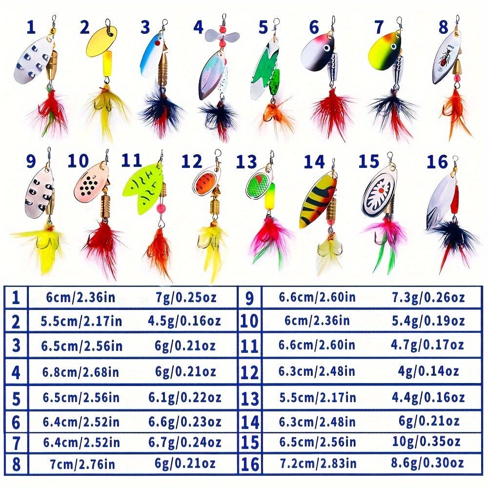 16PCS Metal Spoon Spinner Bait, Pike Fishing Swing, Artificial Fishing Bait, Bait Storage Kit, Fishing Gear