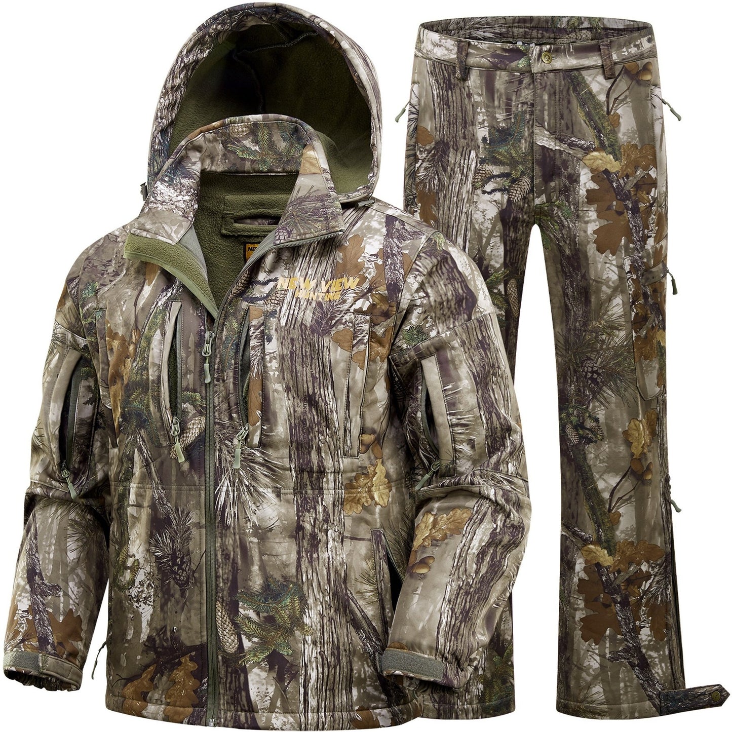 VIEW Hunting Clothes For Men, Warm Fleece Lined Camo Hunting Suit, Jacket And Pants For Deer Duck Bow Hunting