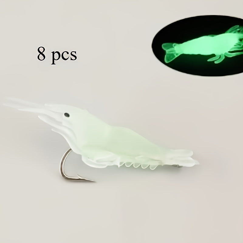 Luminous Shrimp Bait Soft Lure 8Pcs for Night Fishing