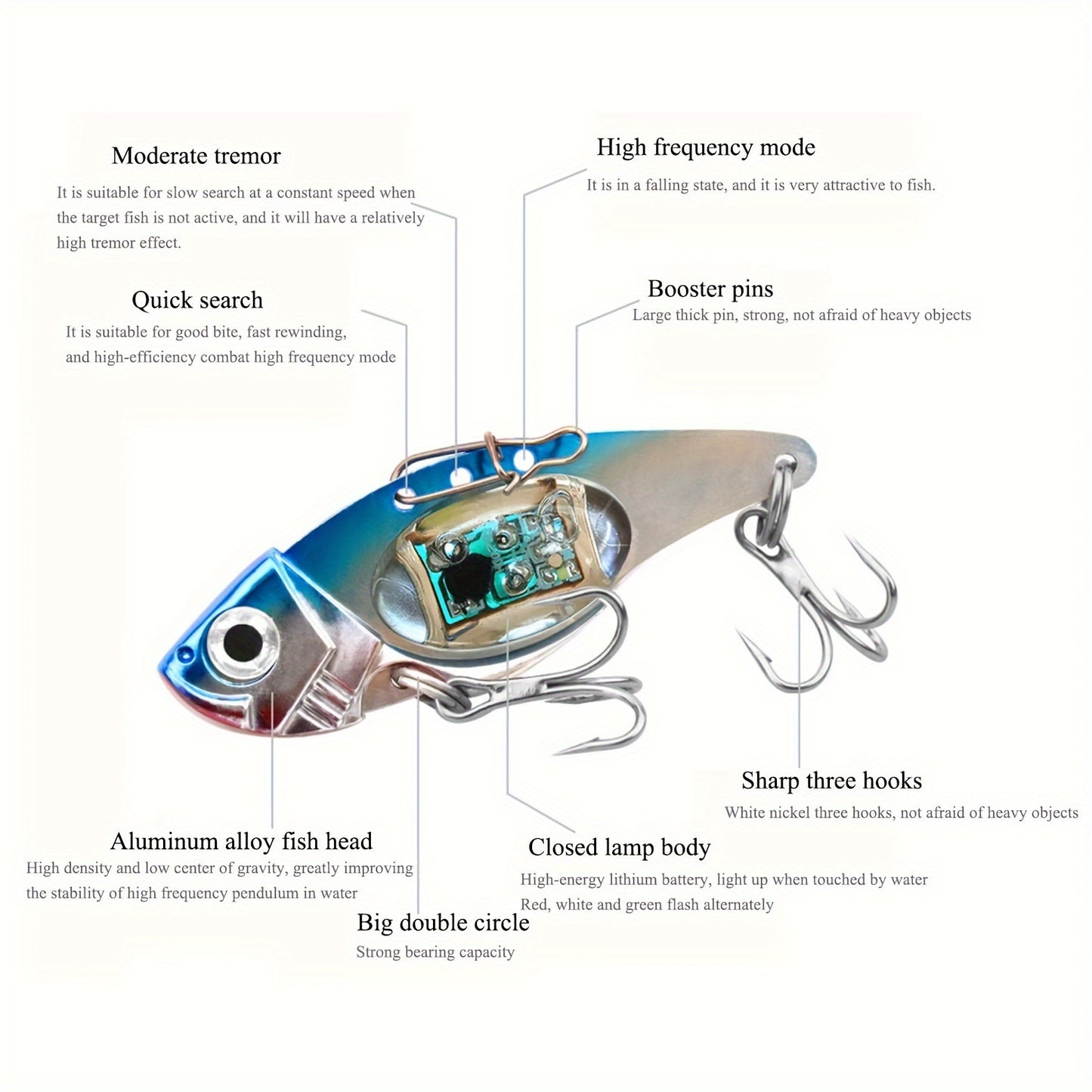 Electronic Fish Shaped Bait Aluminum Alloy LED Lure With Sound