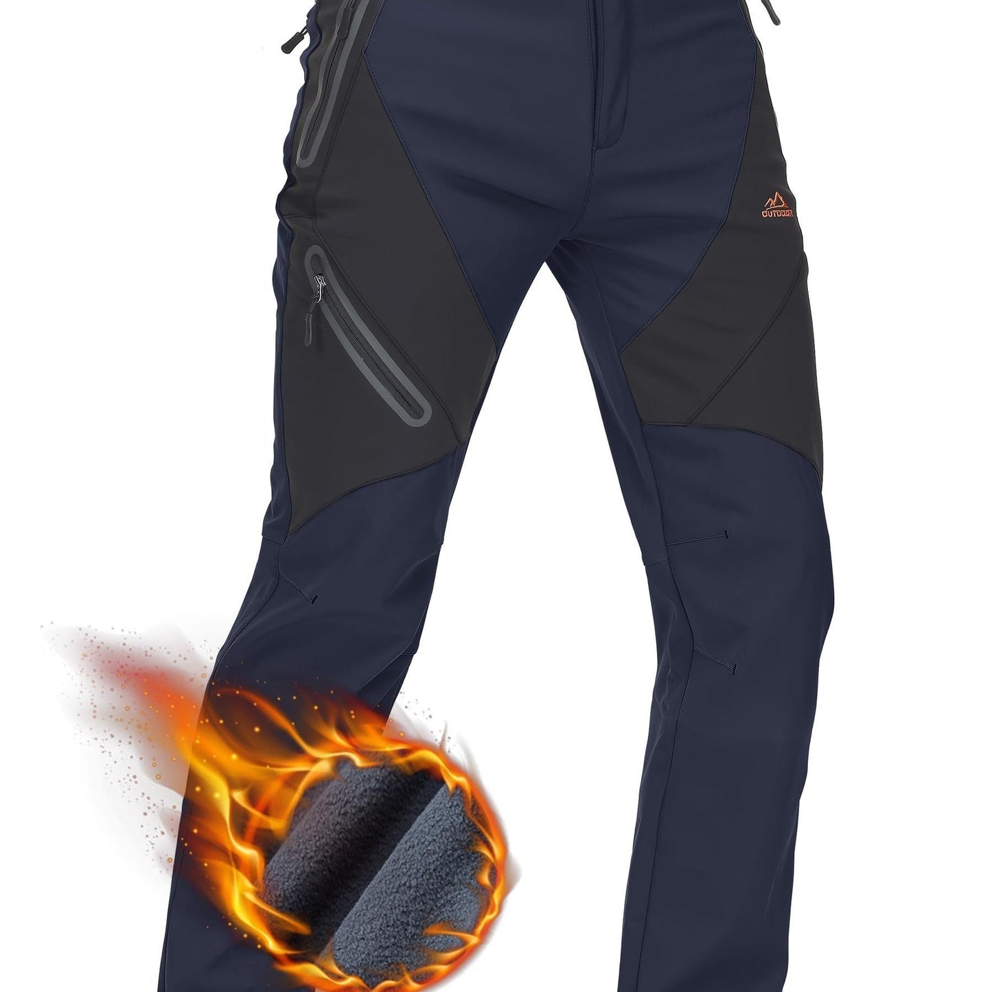 Men'S Thermal Insulated Soft Shell Pants with Fleece Lining - Moisture-Wicking, Windproof & High Quality, 3D Knee Zip Pockets, Full-Zip Closure, Straight Leg Fit for Hiking, Camping, Running, Fishing - Winter Outdoor Sports &