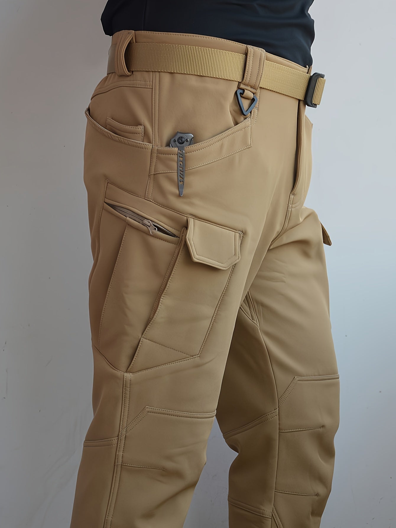 Men's Thermal Two-Piece Outdoor Set - Windproof Fleece-Lined Hooded Jacket & Cargo Pants with Zippered Pockets, Softshell Construction for Cold Weather Adventures, Durable & Lightweight, All-in-One Hiking, Camping, Hunting, C