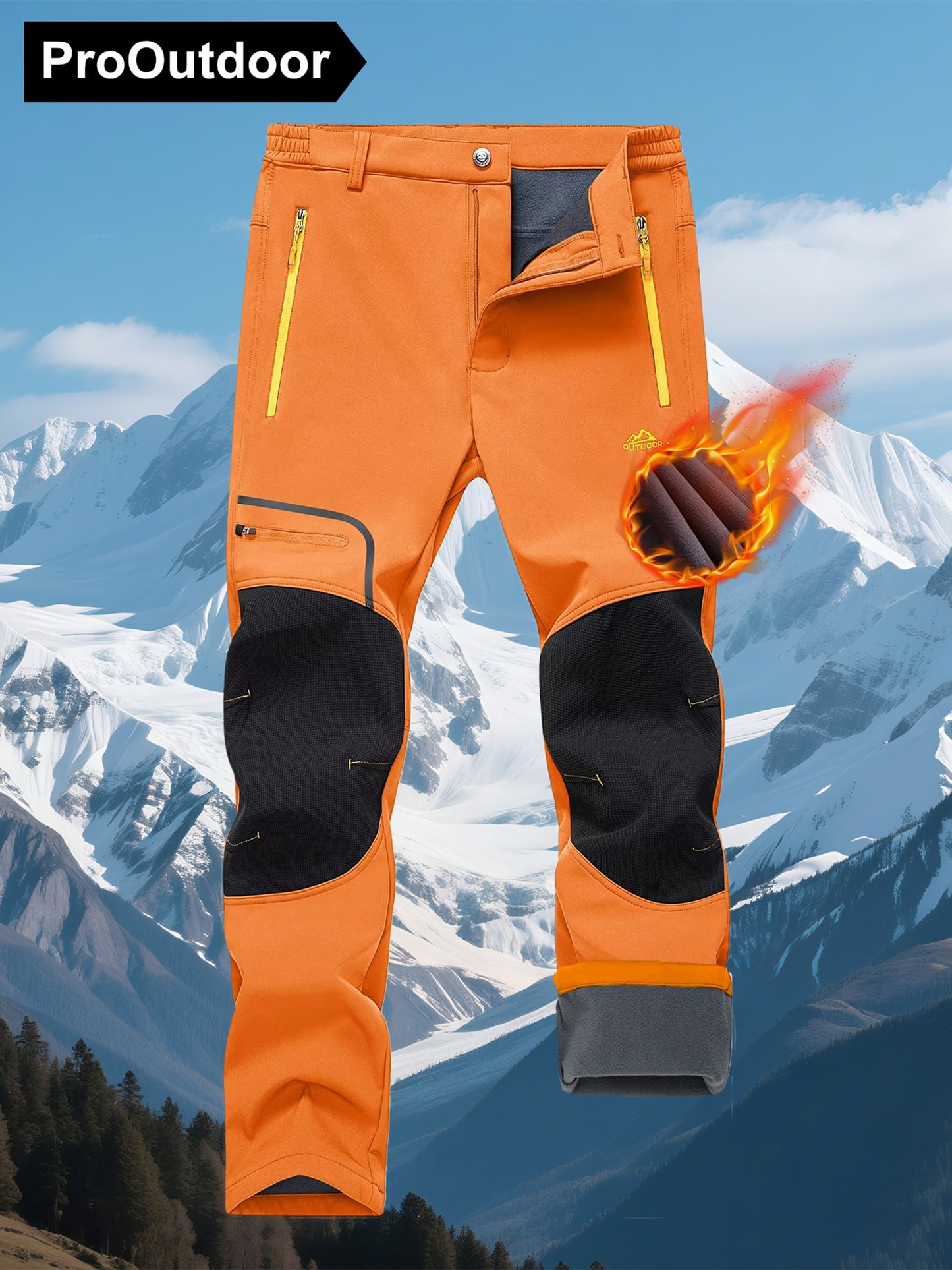 Men'S Heavy-Duty Thermal Winter Pants - Windproof High Quality Softshell with Fleece Lining, Thickened Insulation, Multi-Pocket Design (Knee & Zippered Pockets), Elastic Waist & Cuff - Ideal for Skiing, Snowboarding, Camping,