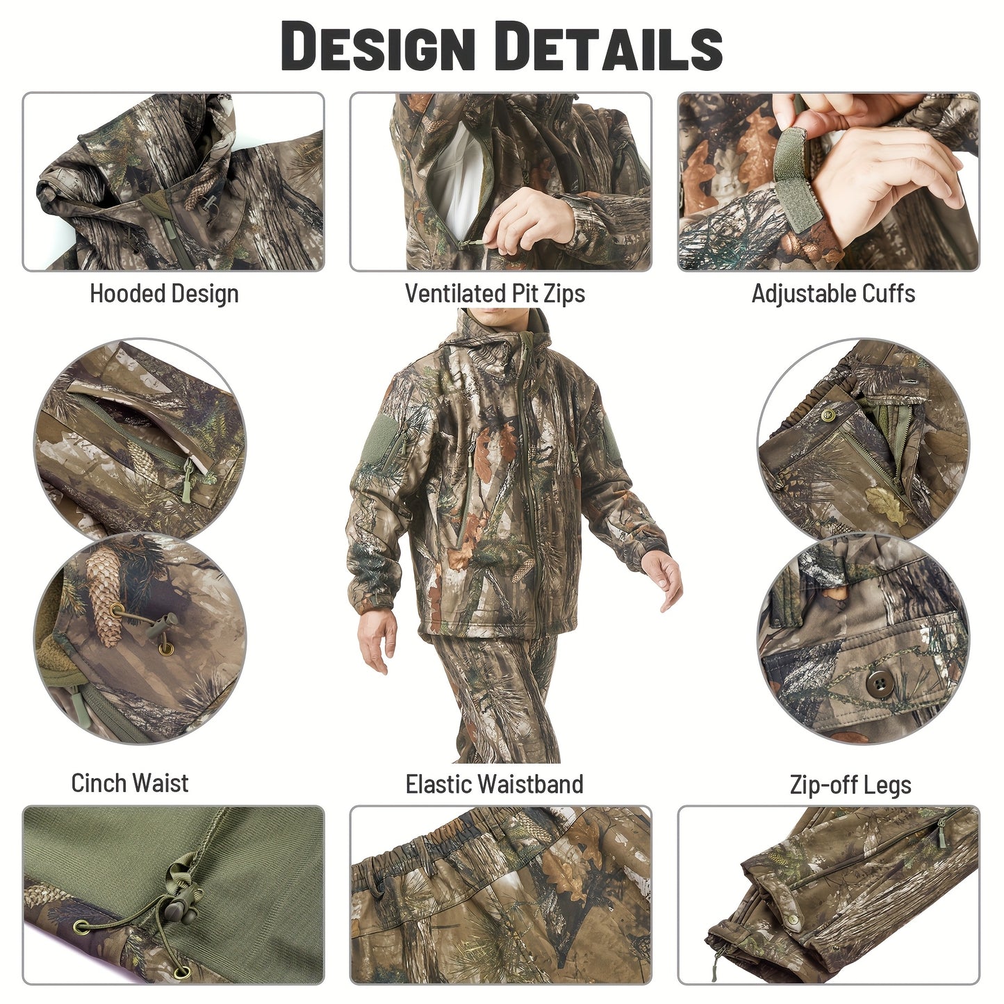 VIEW Hunting Clothes for Men, Silent Camo Fleece-Lined Jacket and Pants, Warm and Water Resistant