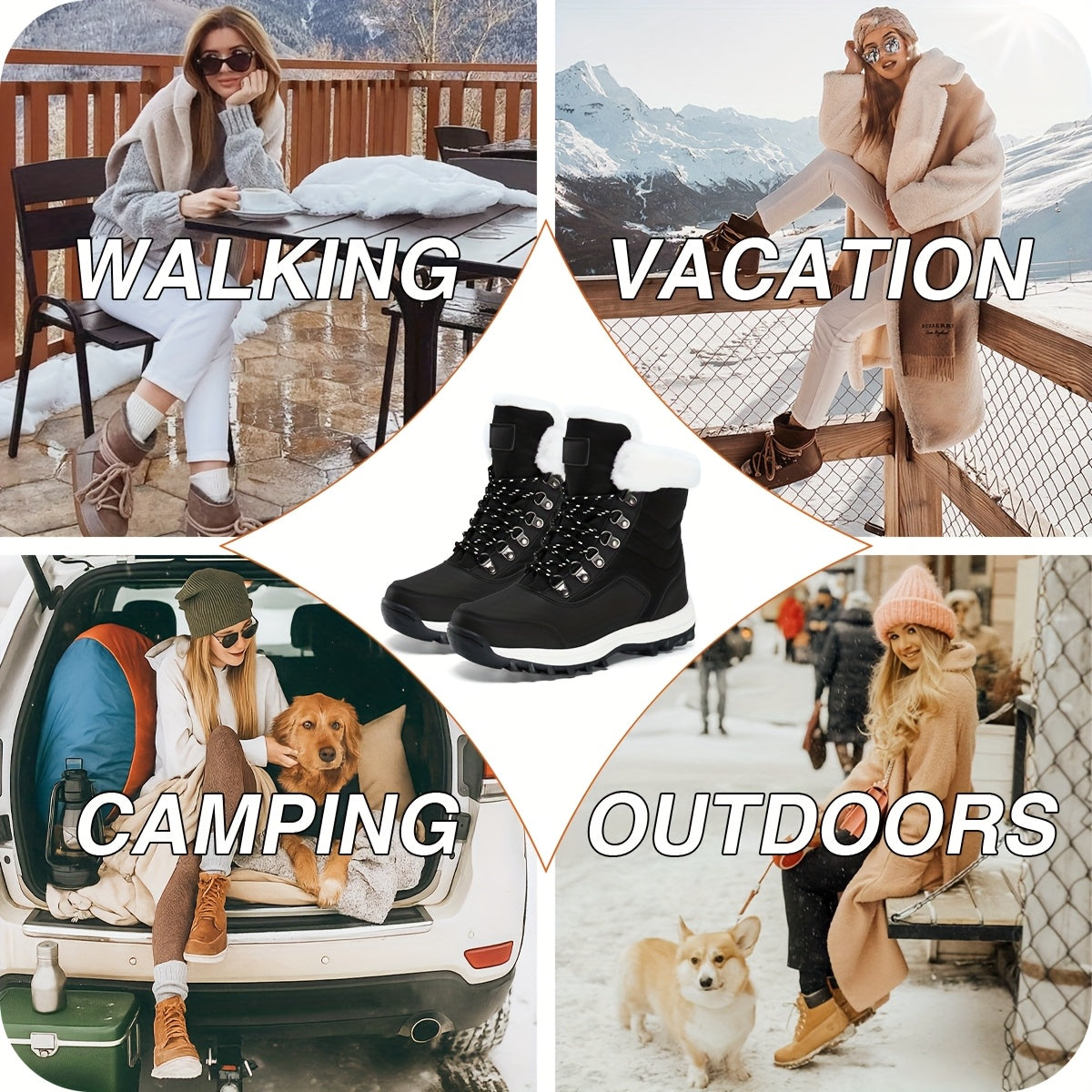 WINVOTE Snow Boots Faux Fur Lined Anti Slip Winter Boots