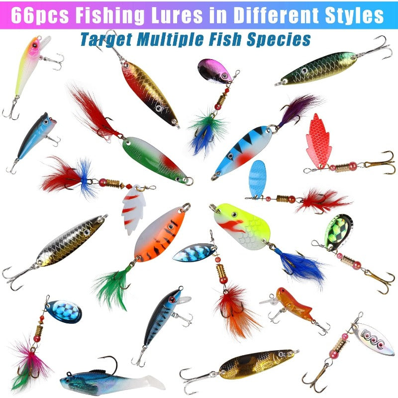 Hard Metal Spinner Baits Fishing Lures Kit for Bass, Trout, Pike, Salmon, Walleye - Freshwater & Saltwater Use, Durable Non-Woven Material