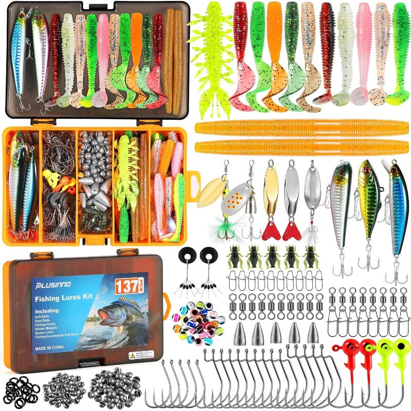 137pcs Fishing Lures and 397pcs Fishing Accessories Kit | Hooks, Weights, Other Accessories, Bait Lure Gear Kit for Men, Bass, Freshwater and Saltwater Compatible