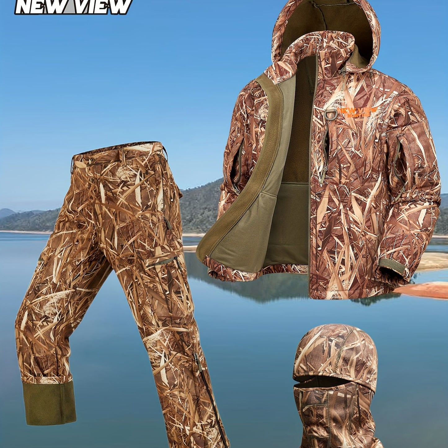 NEW VIEW Camo Hunting Clothes for Men, Winter Warm Hunting Jacket and Pants, Fleece Lined Hunting Suit, for Deer Duck Bow Hunts, Hiking, Fishing, Camping and Outdoor Activities