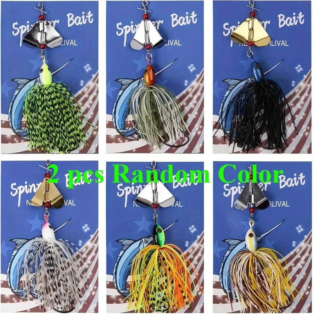 6 Piece Heavy Duty Metal Spinner Bait Lure Set With worm Hooks