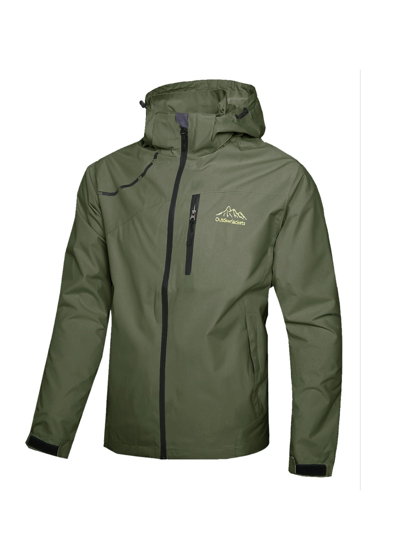 Men's Waterproof Rain Jacket With Hood And Windproof Zippered Pockets