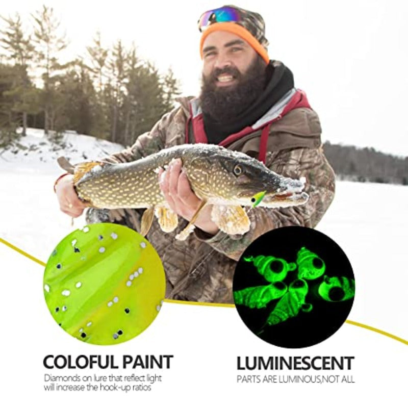 THKFISH Ice Fishing Jigs Kit Ice Fishing Lures Ice Fishing Gear A50pcs+ Vertical Jigs Kit 8pcs, Freshwater Fishing, Winter Fishing, Lifelike Bait, Realistic Lure, Highquality Hooks, Treble Hooks