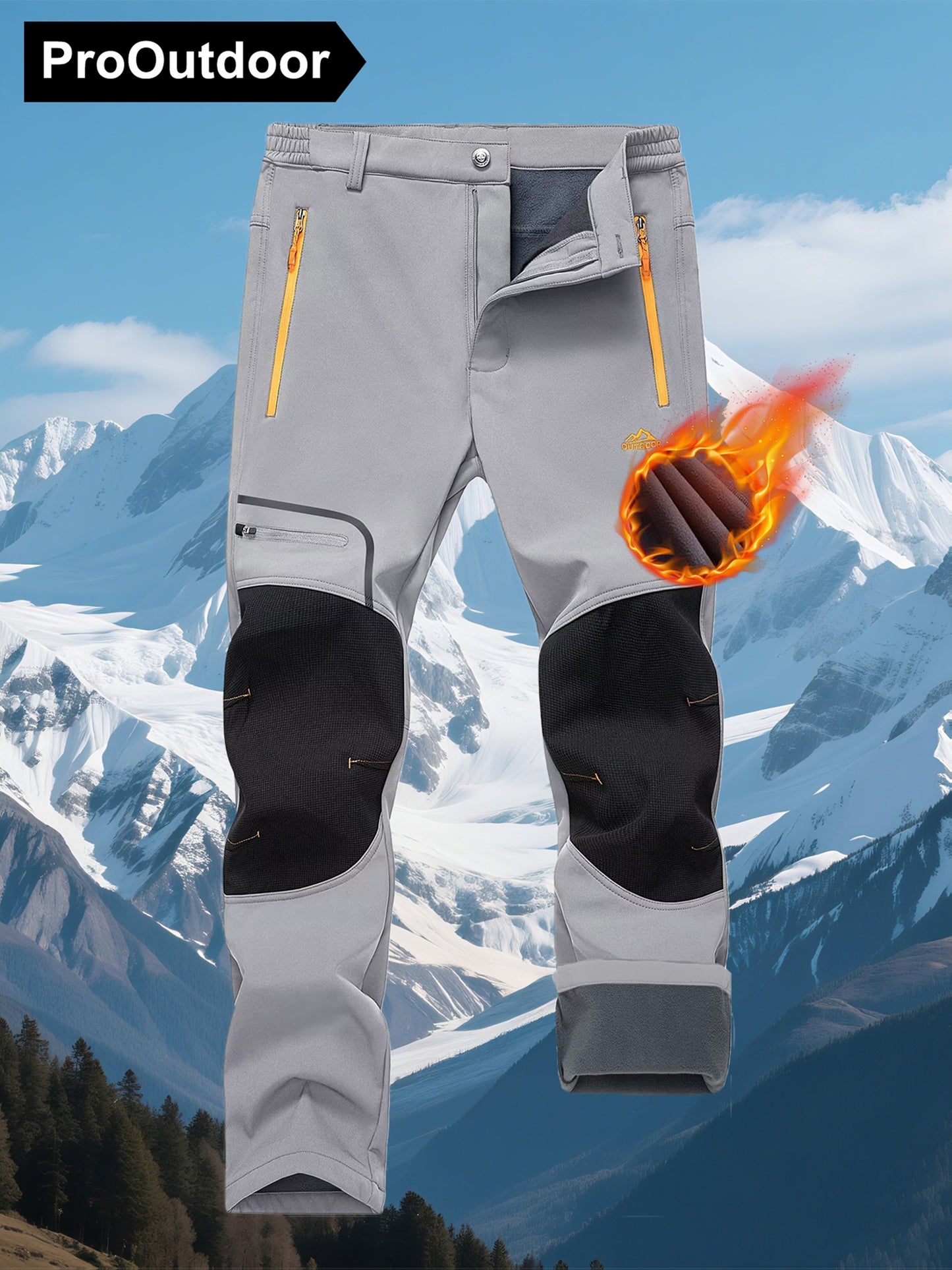 Men'S Heavy-Duty Thermal Winter Pants - Windproof High Quality Softshell with Fleece Lining, Thickened Insulation, Multi-Pocket Design (Knee & Zippered Pockets), Elastic Waist & Cuff - Ideal for Skiing, Snowboarding, Camping,