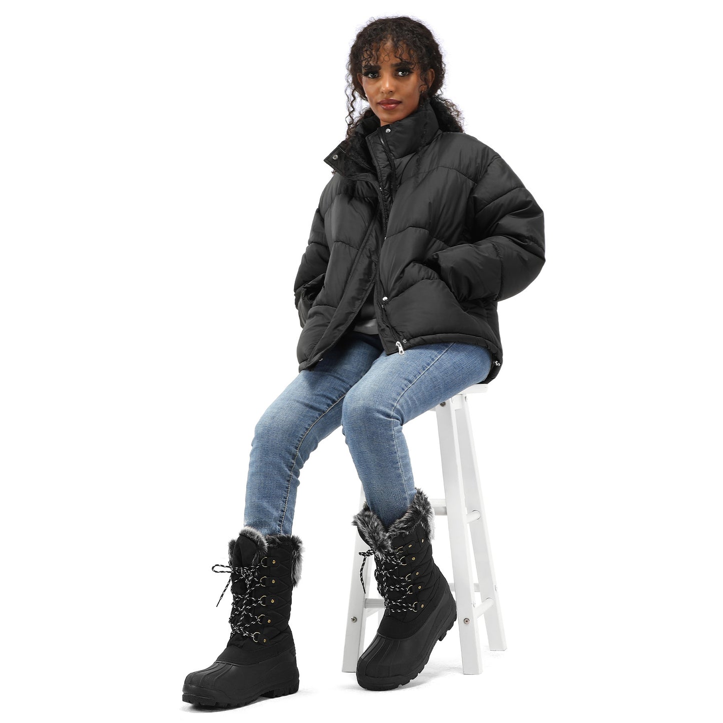 Insulated Women's Snow Boots Faux Fur Warm Mid-Calf Rubber Sole