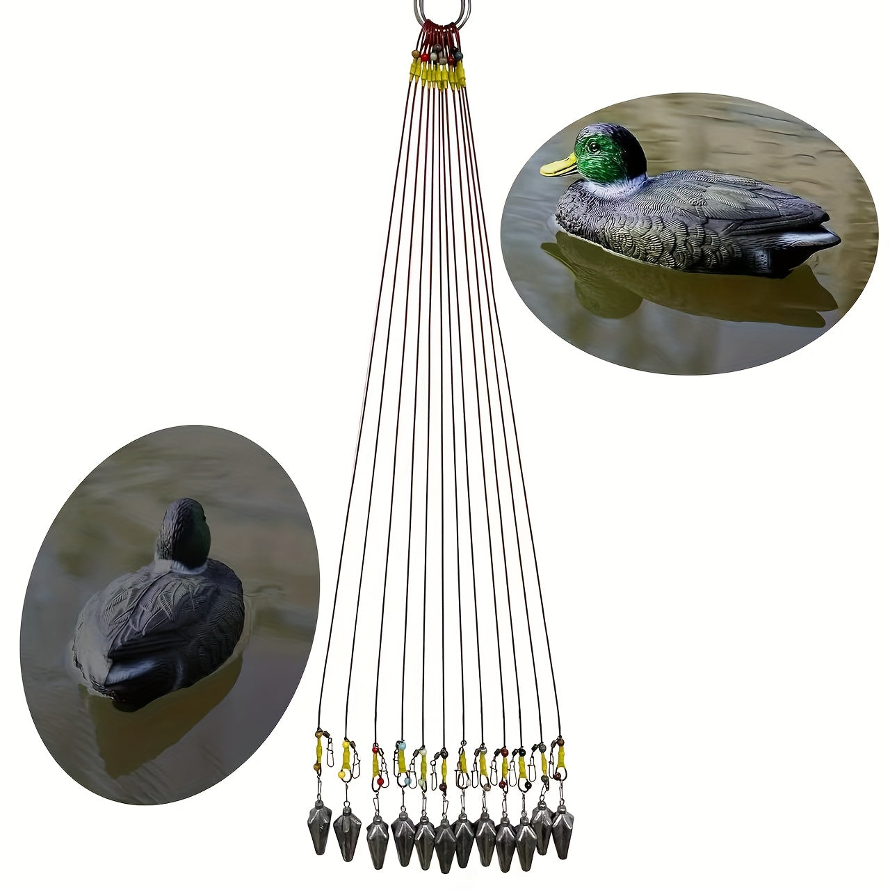 Duck Decoy No Weights, Pre-Rigged Hunting Anchors, Stainless Steel Wirerope and Coated, Stainless Swivel and Carabiners, Geese and Duck Hunting, Waterfowl Hunting.