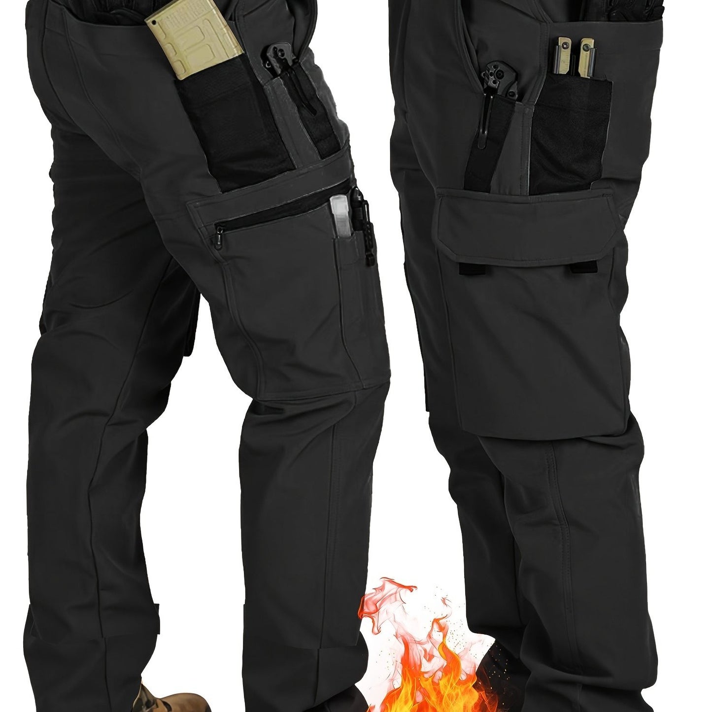 Men's Insulated Windproof Softshell Pants With 9 Pocket Outdoor Trousers