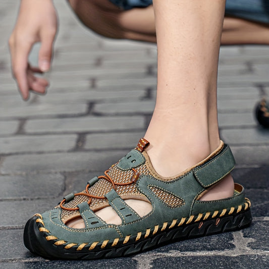 Men's Breathable Close Toe Sandals With Hook Loop Rubber Sole