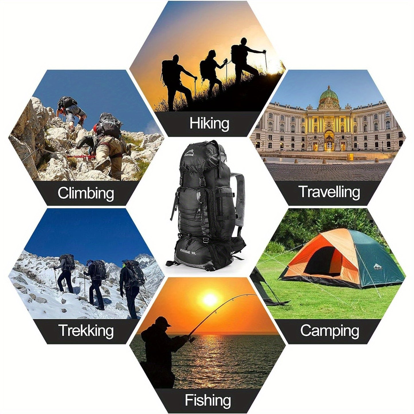 JSERYISGN Waterproof Hiking Backpack Tablet Compartment Shoe Storage