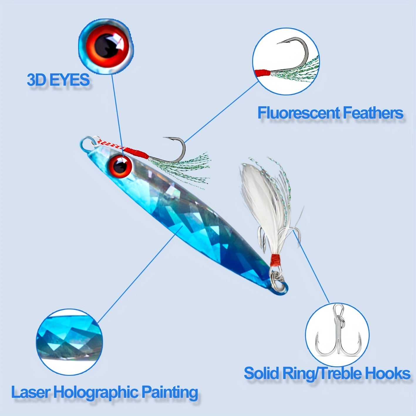 Heavy Duty Metal Jig Lures With 3D Eyes Luminous Hook