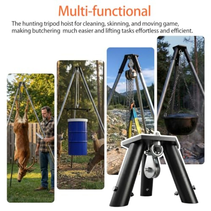 Heavy-Duty Portable Deer Hunting Tripod Hoist - 1000 Lb Capacity Frame, Adjustable Game Suitable for Hunting and for Skinning, Moving Game - Assembly, Portable Tripod for Compatible ( Not Included)