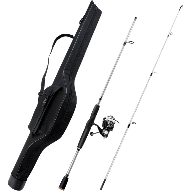2pcs Fishing Rod and Spinning Reel Combo with Lures | Portable Fishing Rod Kit for Saltwater and Freshwater, Travel Fishermen, Fast Action, Medium Light Power, Silvery Color