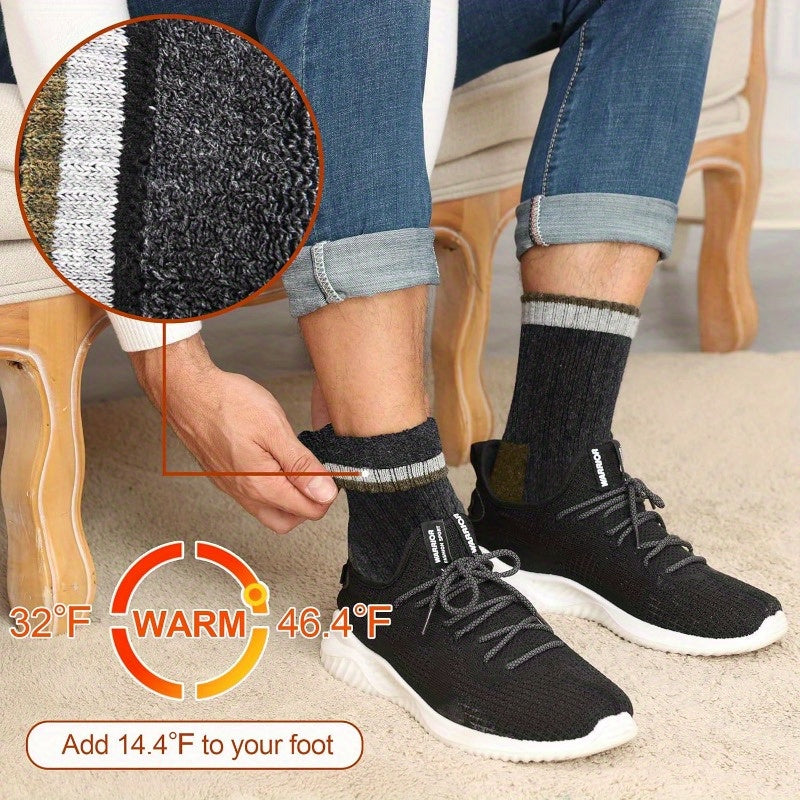 Thermal Wool Socks For Men Thick Knit Striped Fabric