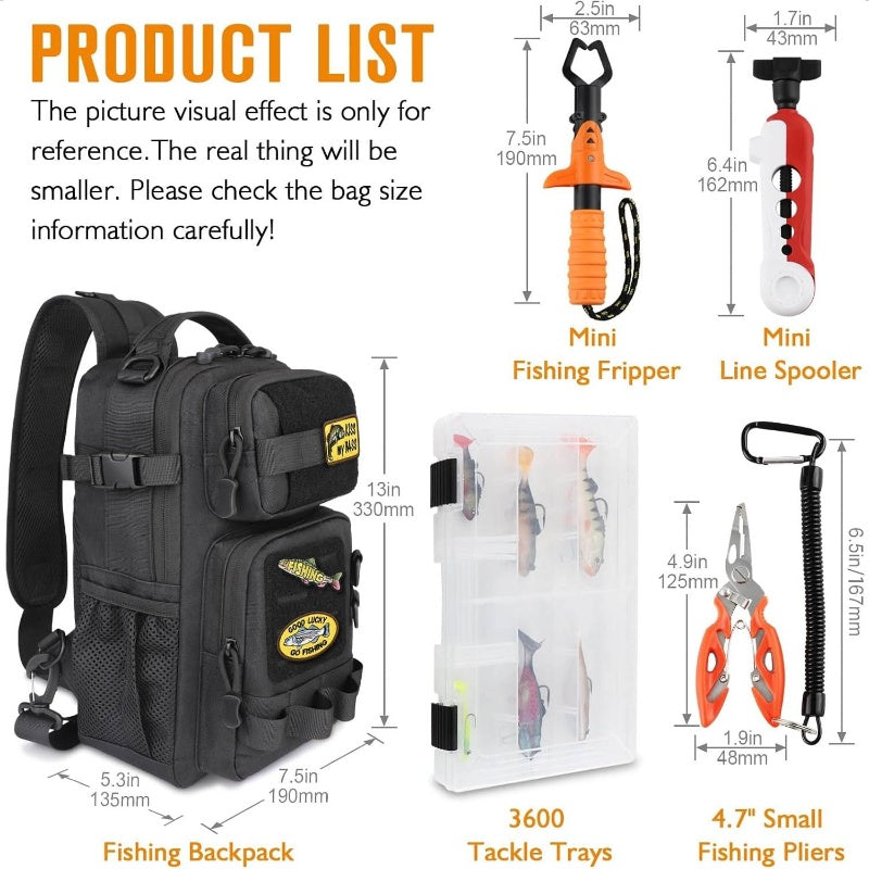 5 Gallon Floating Fishing Basket System with Sling Bag & 3600 Tackle Box - Heavy-Duty All-in-One Fishing Gear Set with Line Spooler, Fish Gripper, Pliers, Lanyard & 6 Lures - Hands-Free Sling Backpack for Easy Transport, Dura