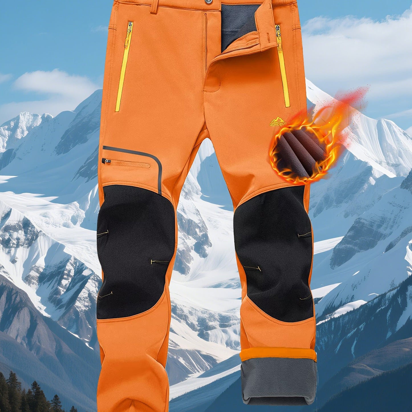 Men'S Heavy-Duty Thermal Winter Pants - Windproof High Quality Softshell with Fleece Lining, Thickened Insulation, Multi-Pocket Design (Knee & Zippered Pockets), Elastic Waist & Cuff - Ideal for Skiing, Snowboarding, Camping,