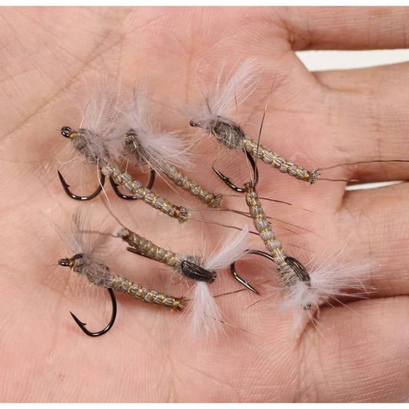 Pack of 5 Deer Hair Dry Fly Fishing Lure - Mayfly Wing Saltwater/Brackish water fly suitable for Trout, Bass, Salmon with #10 #12 #14 Hooks - for river, sea, fly-tying (Catchable Fly Lure)
