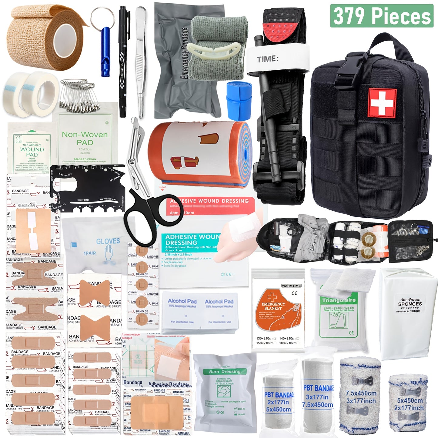 379pcs Of Multi-functional First Aid Kits Essential Safety Supplies for Home Outdoor Hiking And Exploration Portable First Aid Kits Equipped with Scissors Tweezers Etc Perfect Gifts for Family Members Husbands Or Friends Meet