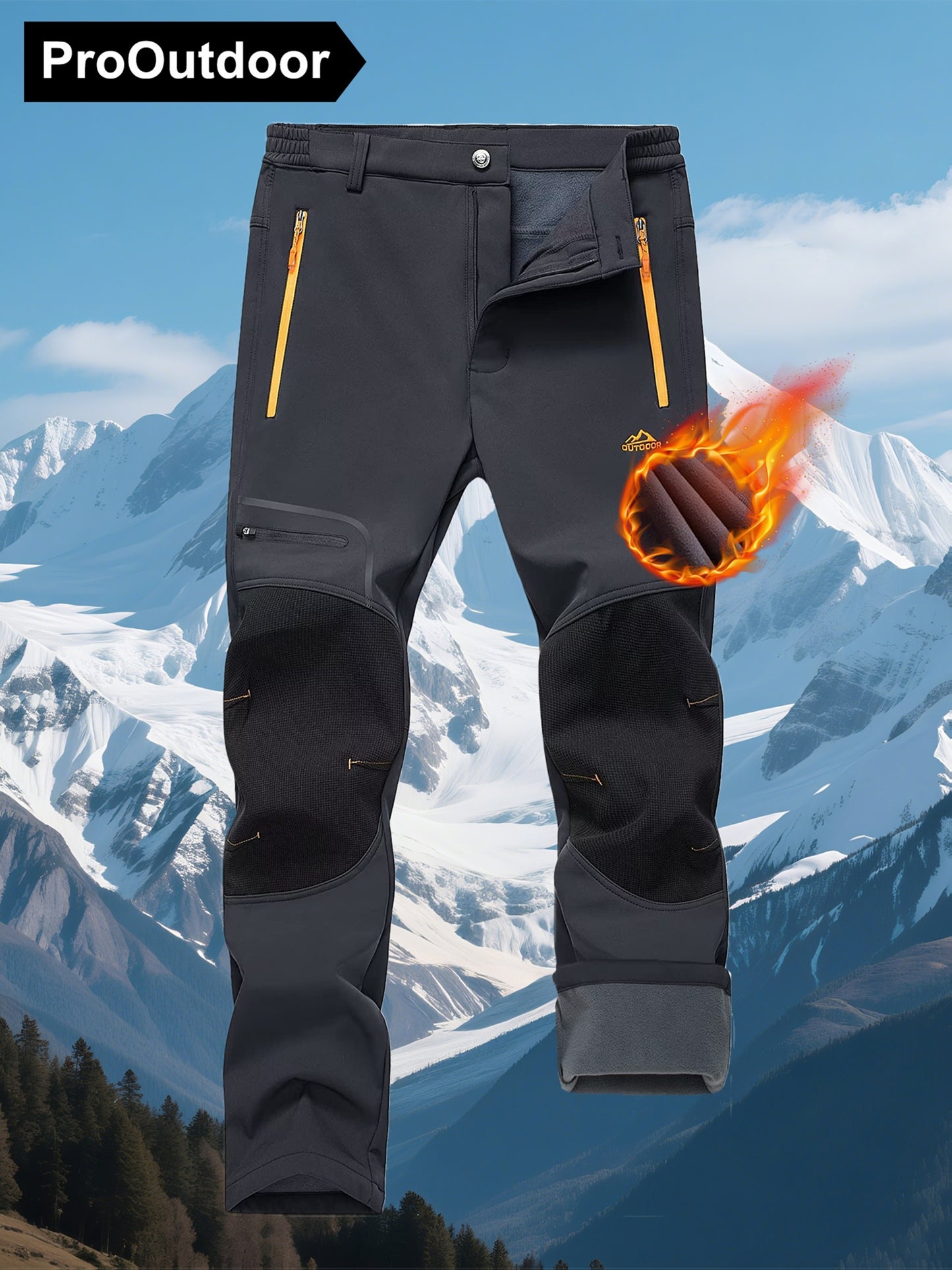 Men'S Heavy-Duty Thermal Winter Pants - Windproof High Quality Softshell with Fleece Lining, Thickened Insulation, Multi-Pocket Design (Knee & Zippered Pockets), Elastic Waist & Cuff - Ideal for Skiing, Snowboarding, Camping,