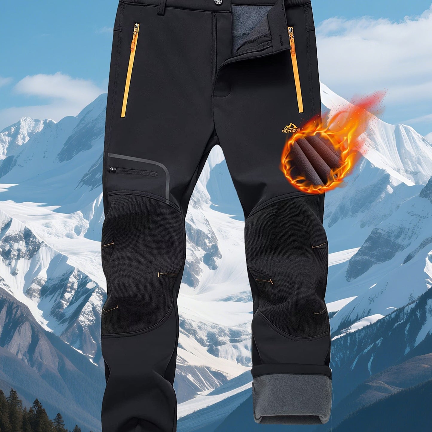 Men'S Heavy-Duty Thermal Winter Pants - Windproof High Quality Softshell with Fleece Lining, Thickened Insulation, Multi-Pocket Design (Knee & Zippered Pockets), Elastic Waist & Cuff - Ideal for Skiing, Snowboarding, Camping,