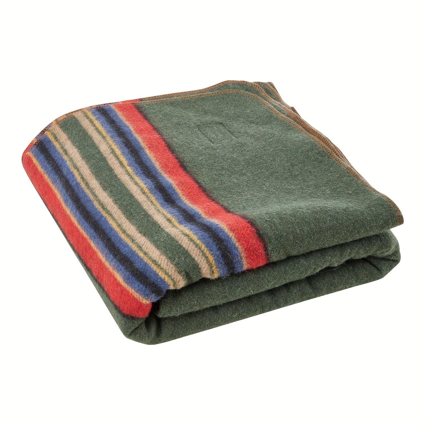 Happybuy Large Wool Camping Blanket - 64" x 88", High Quality & Windproof, Flame Retardant, Soft & Cozy for Outdoors, Picnics, Hiking, Sports Events, Travel, 80% Wool, Multicolor Striped Design (Green, Blue, Brown)