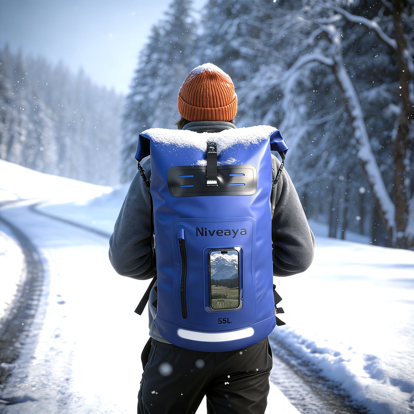 NIVEAYA Heavy Duty Hiking Backpack Roll Top Closure Bag