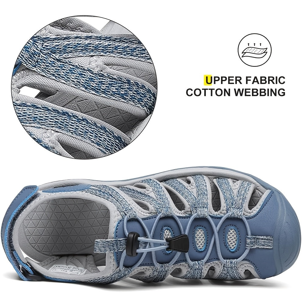 Women's Closed Toe Hiking Sandals with Adjustable Straps & Anti-Slip Rubber Sole - Lightweight Breathable Fabric Upper, Cushioned Comfort for Outdoor Walking, Beach, Camping & Travel - Blue, Hiking Accessories