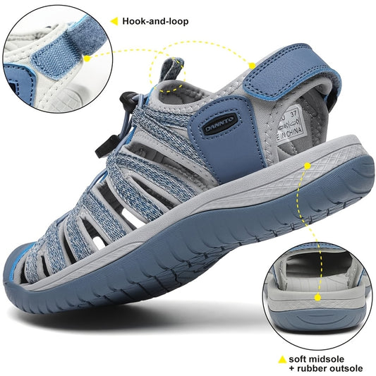 Women's Closed Toe Hiking Sandals with Adjustable Straps & Anti-Slip Rubber Sole - Lightweight Breathable Fabric Upper, Cushioned Comfort for Outdoor Walking, Beach, Camping & Travel - Blue, Hiking Accessories
